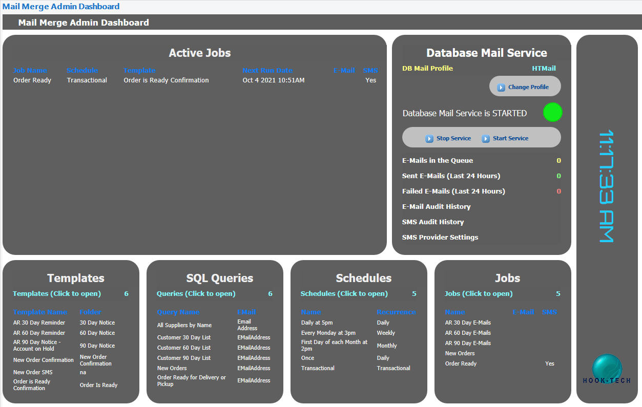 The Mail Merge admin dashboard