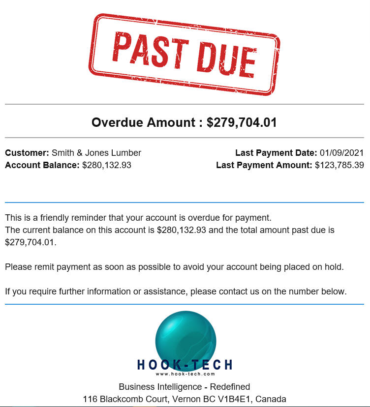 A payment reminder, merged and sent